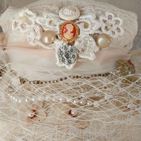 Custom one of a kind ivory flounced straw hat perfect for special occasions. - Picture 7 of 7
